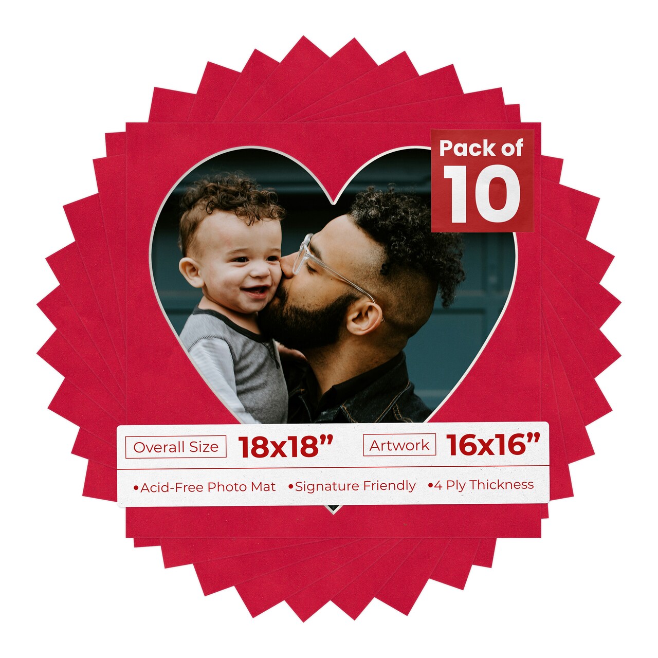 Cherry Red Suede Mat Board for 18x18 Frames - Heart Opening for 16x16 Photos